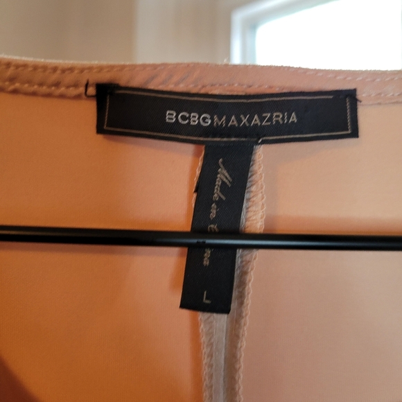 BCBGMAXAZRIA Blush Pink Sleeveless Soft Faux Leather Ruffle Bottom Dress, Size L - Picture 8 of 9